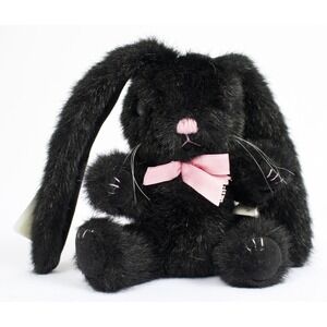 Vintage 1991 Mary Meyer Jointed Black Bunny Rabbit Blue Eyes Pink Bow w Tags 7"